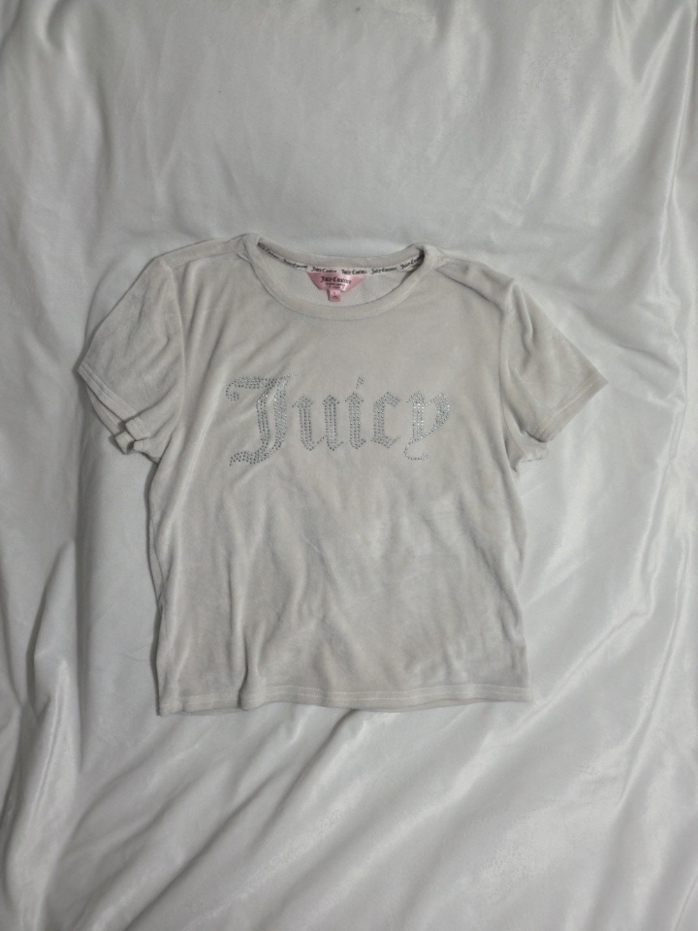 Juicy Couture White Velour Logo Rhinestone Top